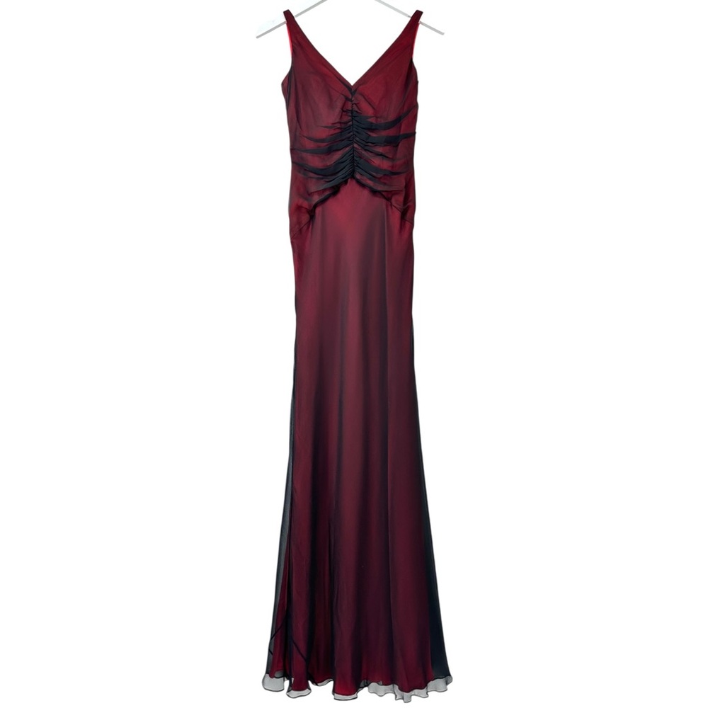 Elie Tahari SOLD OUT Black & Red Ruched Silk Formal Dress Evening Gown Size 4